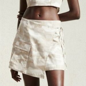 Zara Beige Camo Camouflage Army Military Mini Straight Pencil Cargo Skirt Size L